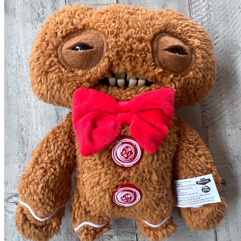 Fuggler Zuru Gingerbread Man Plush Funny Ugly Monster Brown Red Bow Tie‎ 9 inch